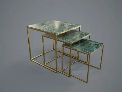 Table PBR Game Ready marble nesting tables with brass legs Low-poly 3D model
