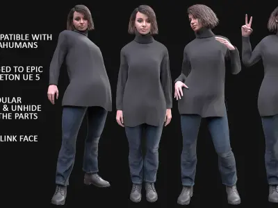 Woman - Casual Outfit 5 - Modular - Rigged Low-poly 3D model