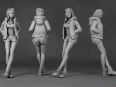 Girl Leaning against the car for 3D print model