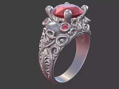 vintage gothic scrollwork skull ring 3D print model