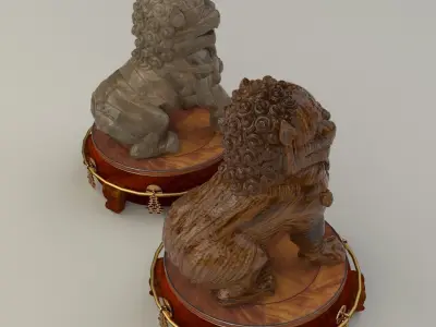 Chiese lion statues 3D model