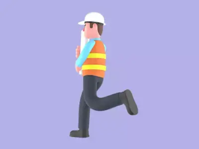 Stylized 3D Male Architect Character - Running with Blueprints 3D model