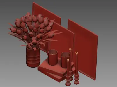 set812 tulips in vase on table 3D model