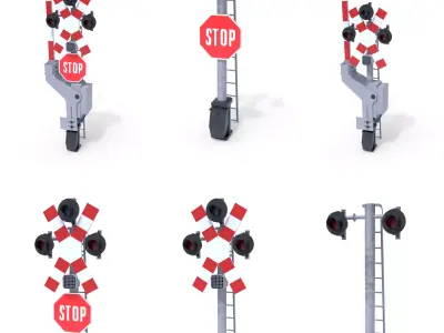 Rail Crossing Traffic Light Pack 1 Low-poly 3D model