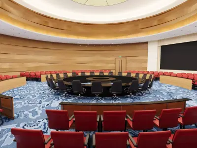 Luxury Round Conference Room with Wood Panel Walls 3D model