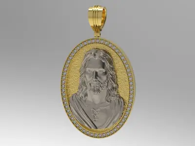 Pendant 3D print model jesus in gold and silver 3D print model