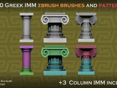 20 GREEK IMM ZBRUSH Brushes and 40 Greek Patterns 3 Columns IMMs Low-poly 3D model