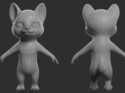 Husky Dog Cartoon Low-poly 3D model