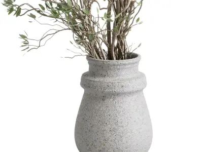 Branches with leaves in an old concrete vase 70 3D model