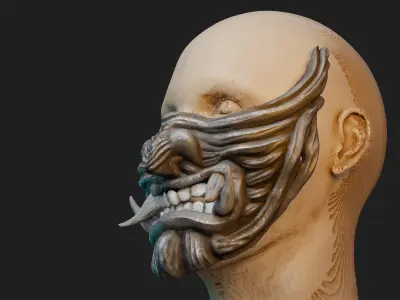Hannya Samurai Oni Half Mask 3D print model