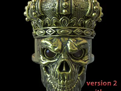 skull ring jewelry King with crown vol1 3D print model