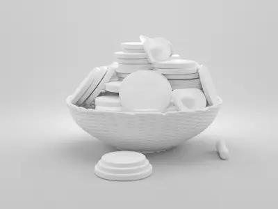 Chinese Gold Coin and Ingot with Bowl 3D model