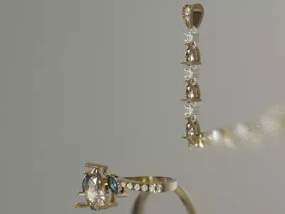 Cascade Pendant and Pear Shaped Bee Ring model js0024 3D print model