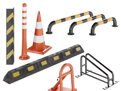 Parking set of traffic cones and barriers 3D model