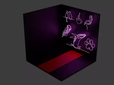 6pc Neon Asset Pack in Pink Low-poly 3D model