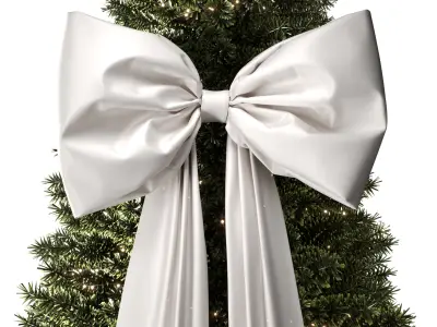 Christmas tree decorated with a silk bow and garlands 3D model