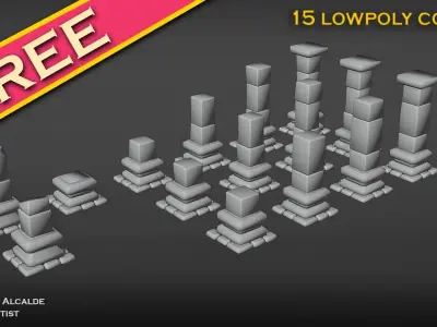 FREE architectural  Column SET for videogames  Free low-poly 3D model