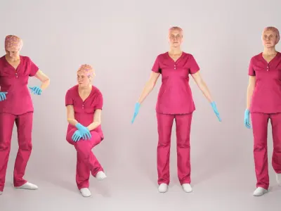 Animated surgical doctor female walking working sitting 137 Low-poly 3D model