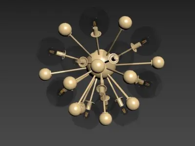 chandelier gold with glass balls 3D model
