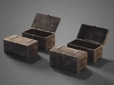 Medieval wooden chests Low-poly 3D model