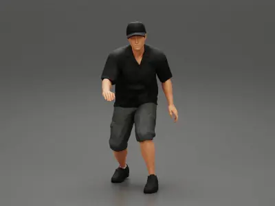 Man bent over while walking in cap 3D print model