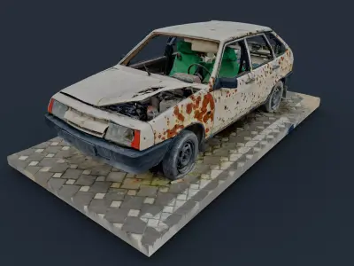 3D model VAZ Lada Sputnik 1300 Destroyed Car - Ukraine 3D model