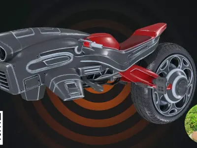 Futuristic Mono-Wheel Bike Red Wing 3D model