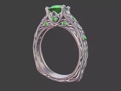 NARROW DECORATIVE MULTI-GEMSTONE ENGAGEMENT RING 3D print model