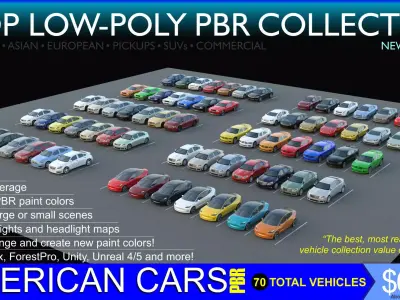 R3DP AMERICAN CARS LOW-POLY PBR COLLECTION - 70 Total Vehicles Low-poly 3D model