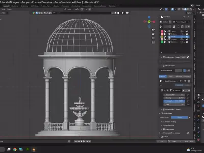 Fountain of Youth Pergola Gazibo Low-poly 3D model