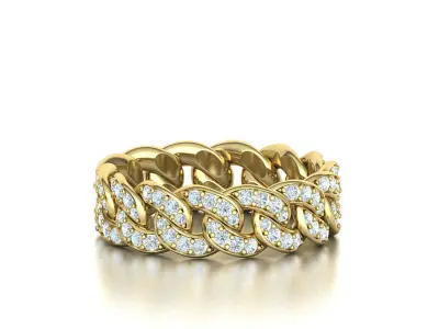 DIAMOND Cuban Link Chain Ring Stackble Ring 7mm wide 17mm SIZE 3D print model