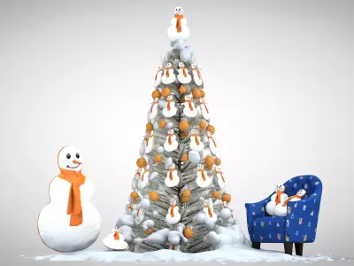 Christmas Snowman Pouf and Pillow 3D Model 3D model