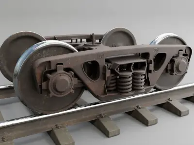 Railway Freight Bogie 18-100 Game ready Low-poly 3D model
