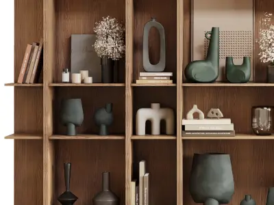 wooden Shelves Decorative With Plants and Book - wooden Rack 25 3D model