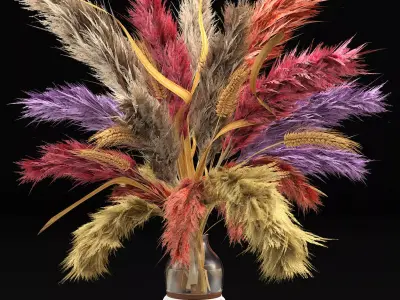 Vase of color pampas grass and Wheat 3D model