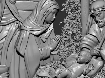 Christmas nativity Birth of Jesus  3d relief model cnc 3D print model