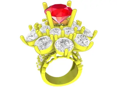 Luxury Floral Cluster Diamond Ring 3D Model for Women 4334 3D print model