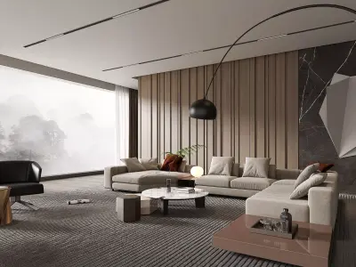 Modern Luxury Living Room with Beige Sectional Sofa 021 3D model