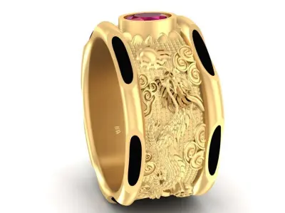 Luxury Dragon Men Gold Ring with Gemstone 2263 3D print model