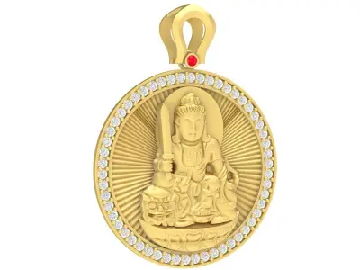 Luxury Round Buddha Pendant with Diamond Halo 3D Model 3614 3D print model