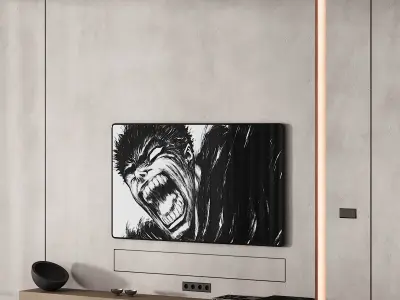 226 tv wall kit 08 minimal wall in 4 color and tv options 00 3D model