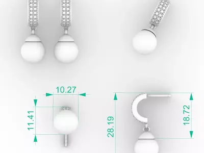 Premium Huggie Pearl Drop Earrings Design File 3D print model