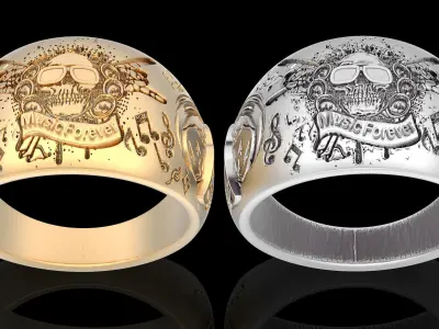 Music forever skull ring silver gold printable jewelry 3D model 3D print model