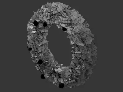  Christmas Wreath with crackers and candy cane Low-poly 3D model