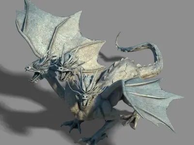Stone Town Magic Cave - Three Head Stone Dragon 01 3D model