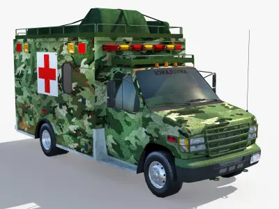 Military Ambulance Truck  Low-poly 3D model