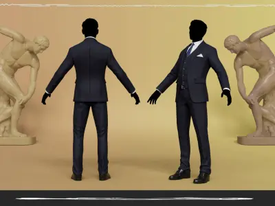 Men Pans with Shirt Blazer and Shoes Vest Blue Black  Low-poly 3D model