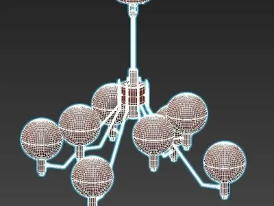 tummm modern brass chandelier with six glass globes 3D model