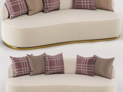 Curved Shape Luxury Faux Leather Sofa 3D model