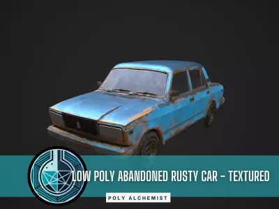 Low Poly Abandoned Rusty Car - Textured  Low-poly 3D model